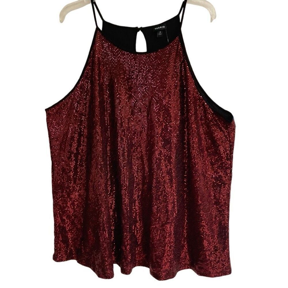 Torrid Red Sequin High Neck Halter Tank Top women’s‎ 4X NEW Back Button